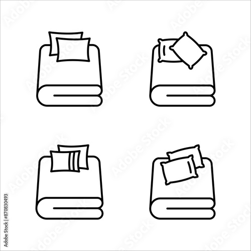 Bed linen set with pillows, bed sheet and duvet cover isolated, on white background.