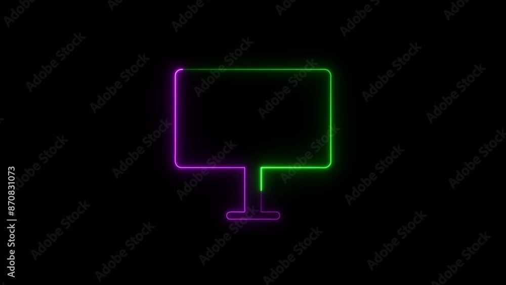 Abstract Neon sing Tv monitor icon cyan purple color glowing animation black background. Abstract Neon sing Tv monitor icon cyan purple color glowing animation black background.