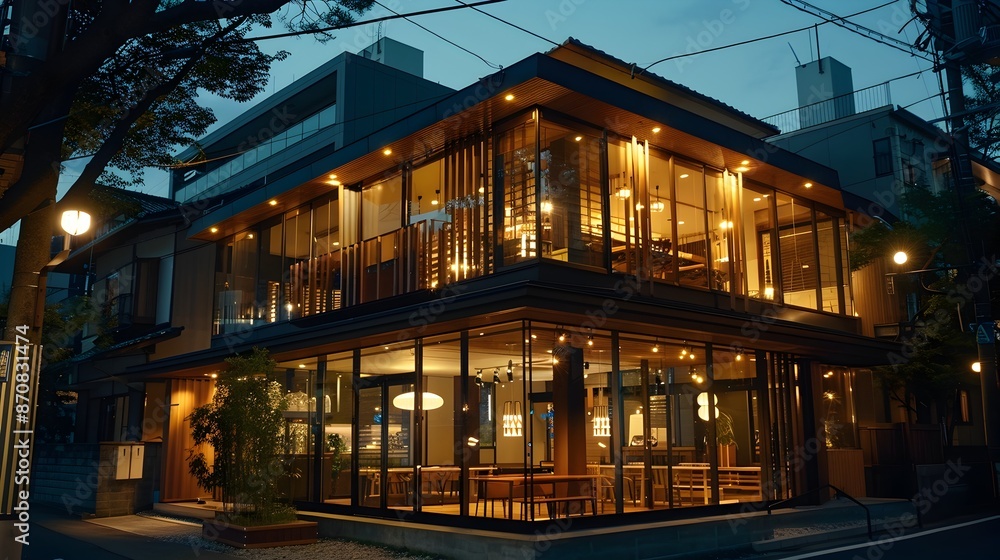 Muji House Exterior with Warm Nighttime Ambiance and Inviting Atmosphere Muji House Exterior with Warm Nighttime Ambiance and Inviting Atmosphere