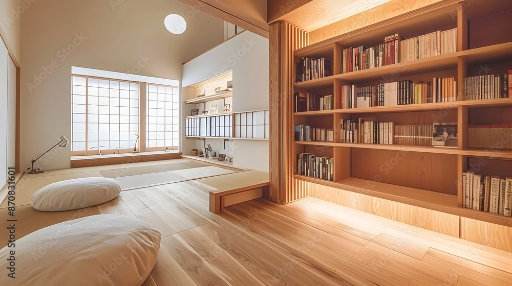 Cozy Minimalist Bookshelf and Reading Nook in Muji House Interior Cozy Minimalist Bookshelf and Reading Nook in Muji House Interior