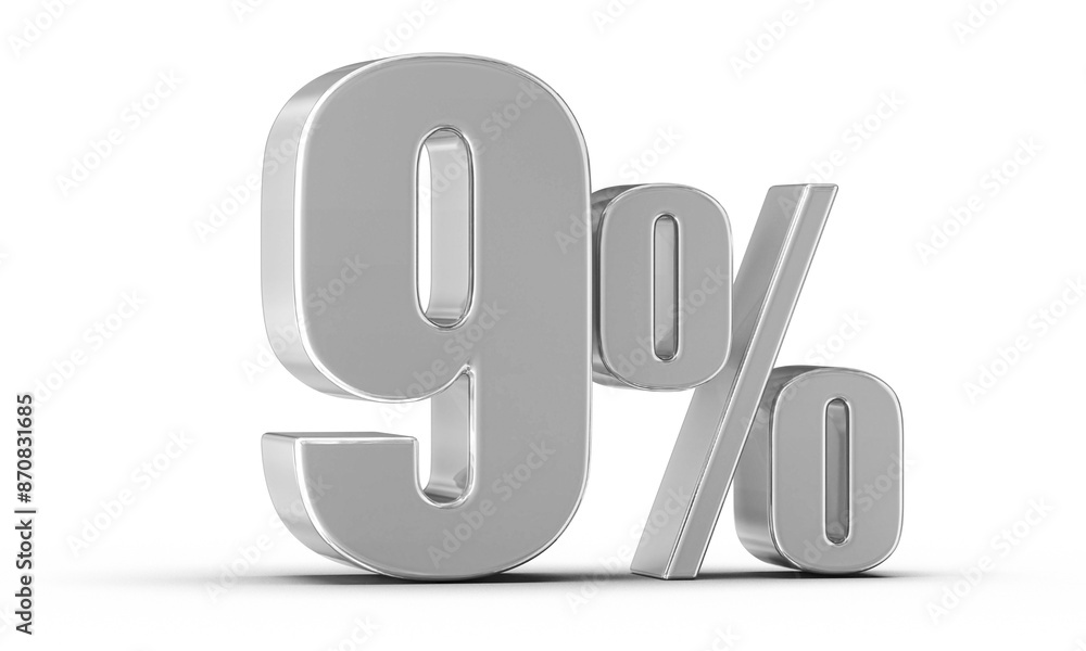 9 Percent Off Sale Silver Number 3D 9 Percent Off Sale Silver Number 3D