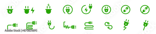 Plug green vector icon. Set of twisted electric plug signs on a white background eps10	