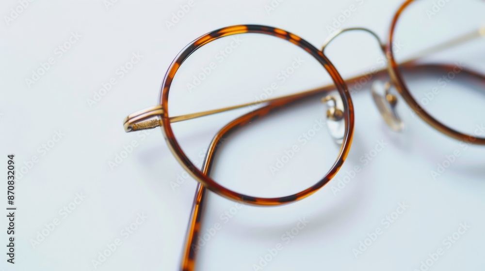 Close-up of round tortoiseshell glasses on a white background Close-up of round tortoiseshell glasses on a white background