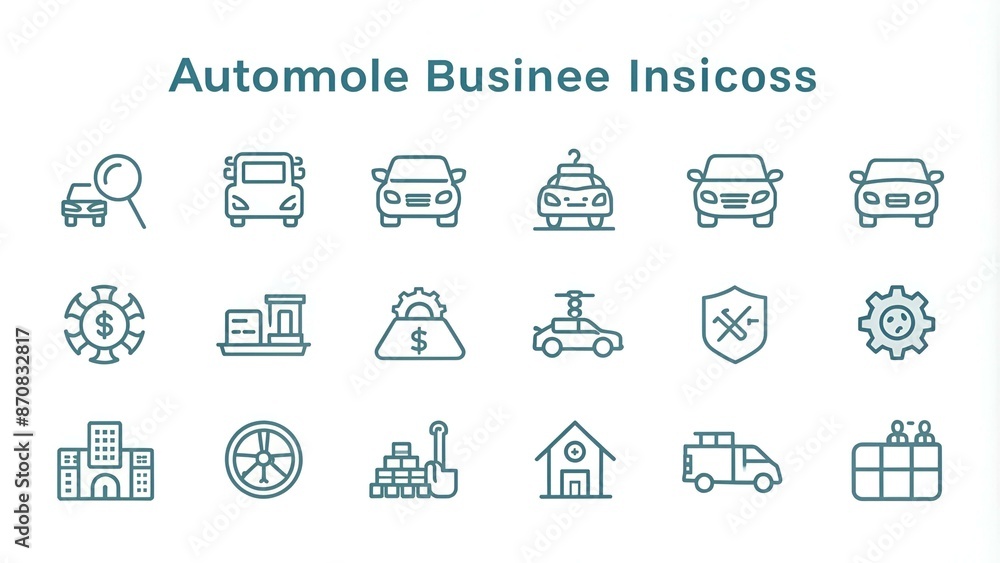 Set Vector Line Icons of Automobile Business Set Vector Line Icons of Automobile Business