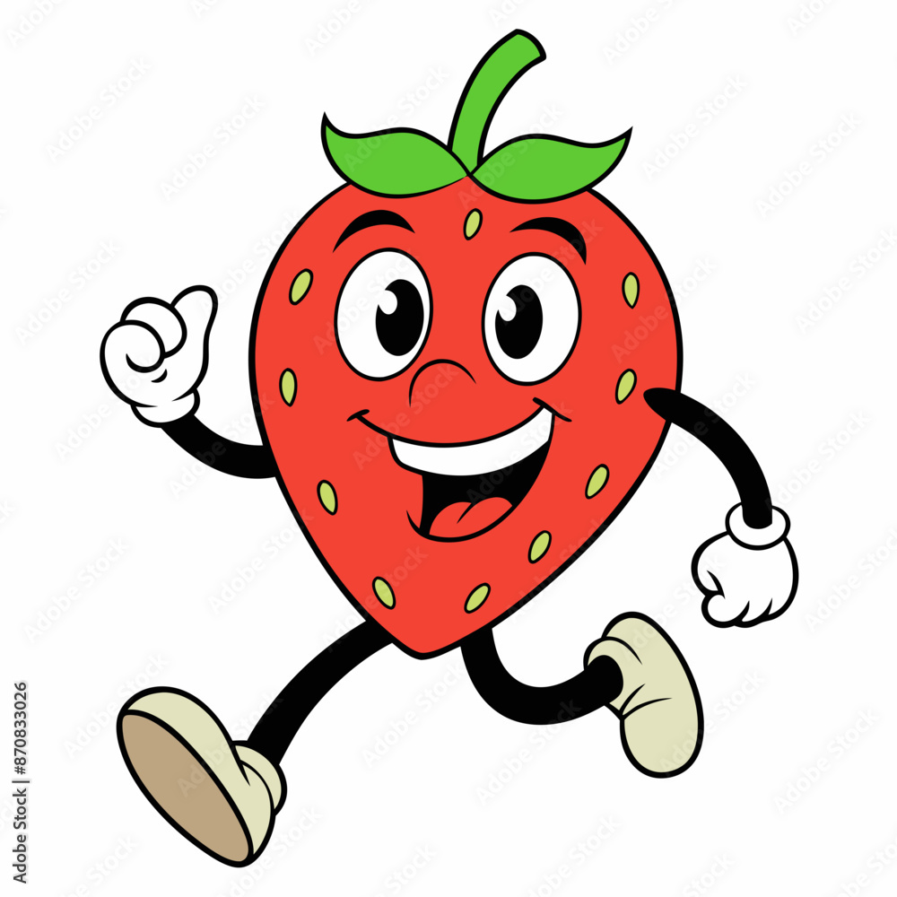 Obraz premium strawberry cartoon groovy retro bouncing white