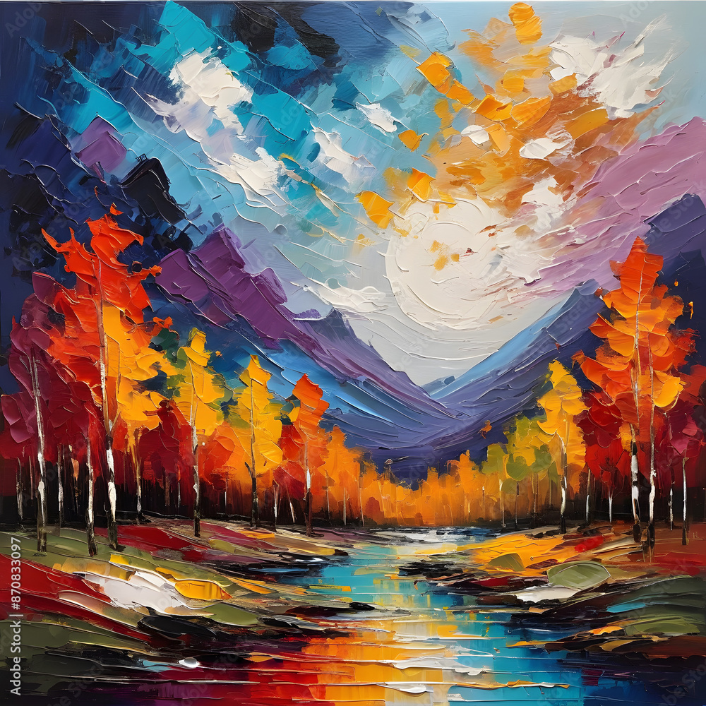 Naklejka premium Beauty of the nature, Knife oil color draw, vivid colors, 4K, high detailed, mural