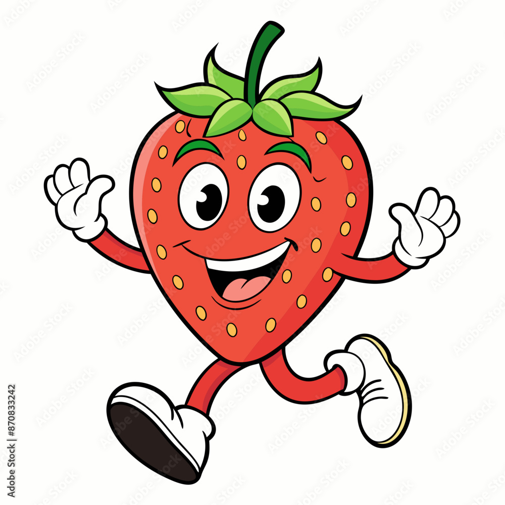 Obraz premium strawberry cartoon groovy retro bouncing white