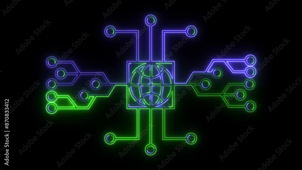 Abstract technology icon animation with neon sing glowing colour on background. Abstract technology icon animation with neon sing glowing colour on background.