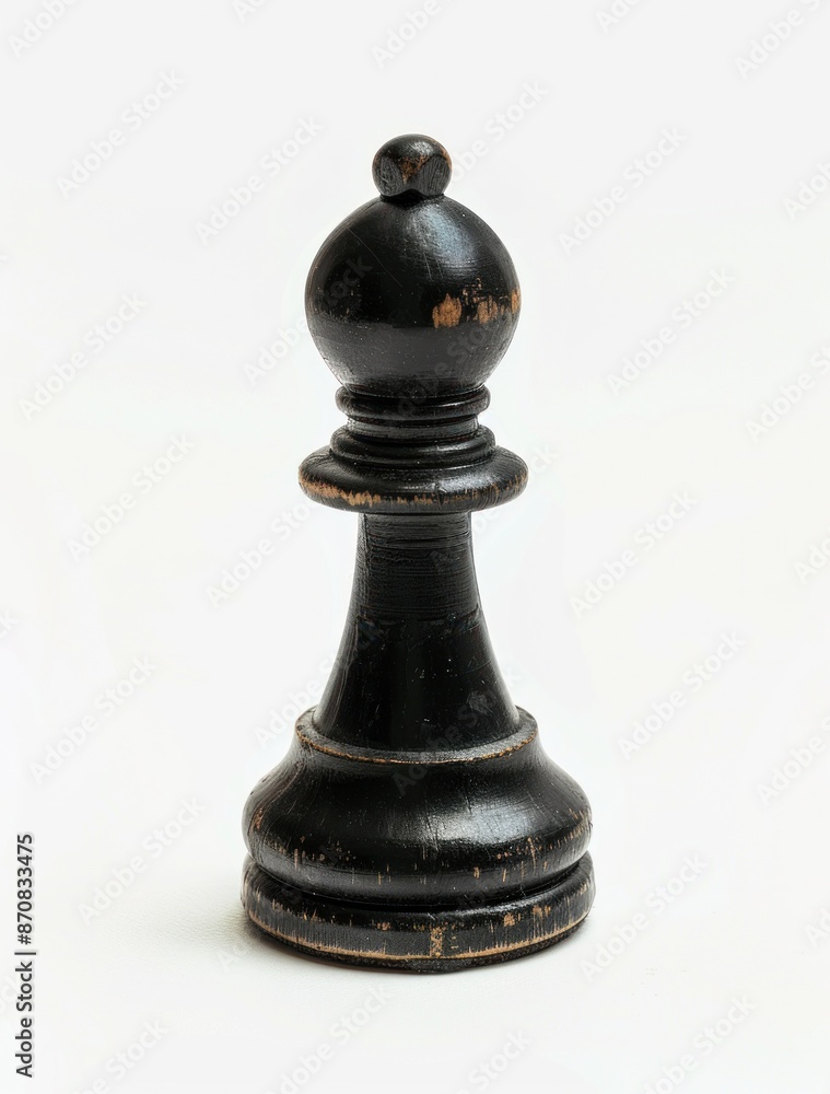 Weathered Black Chess Pawn on a White Background Symbolizes Strategy and Patience - Generative AI Weathered Black Chess Pawn on a White Background Symbolizes Strategy and Patience - Generative AI