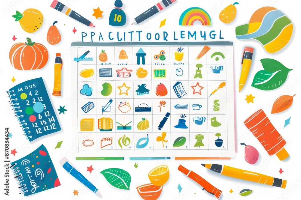A calendar filled with vibrant stickers and markers, highlighting important dates and events throughout the school year. A calendar filled with vibrant stickers and markers, highlighting important dates and events throughout the school year.