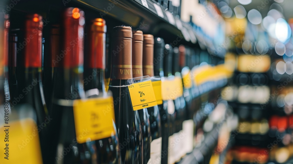 Wine Bottles on a Shelf in a Store. Wine Bottles on a Shelf in a Store.