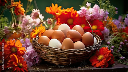 flowers dozen brown eggs photo