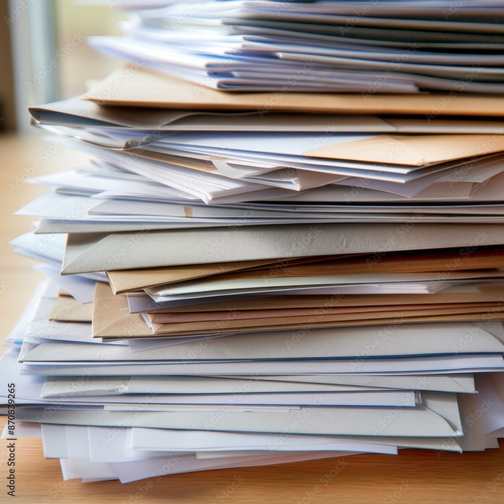 A stack of envelopes containing sales proposals and presentations. The envelopes represent the formal communication of sales offers to potential customers, outlining the value proposition and A stack of envelopes containing sales proposals and presentations. The envelopes represent the formal communication of sales offers to potential customers, outlining the value proposition and