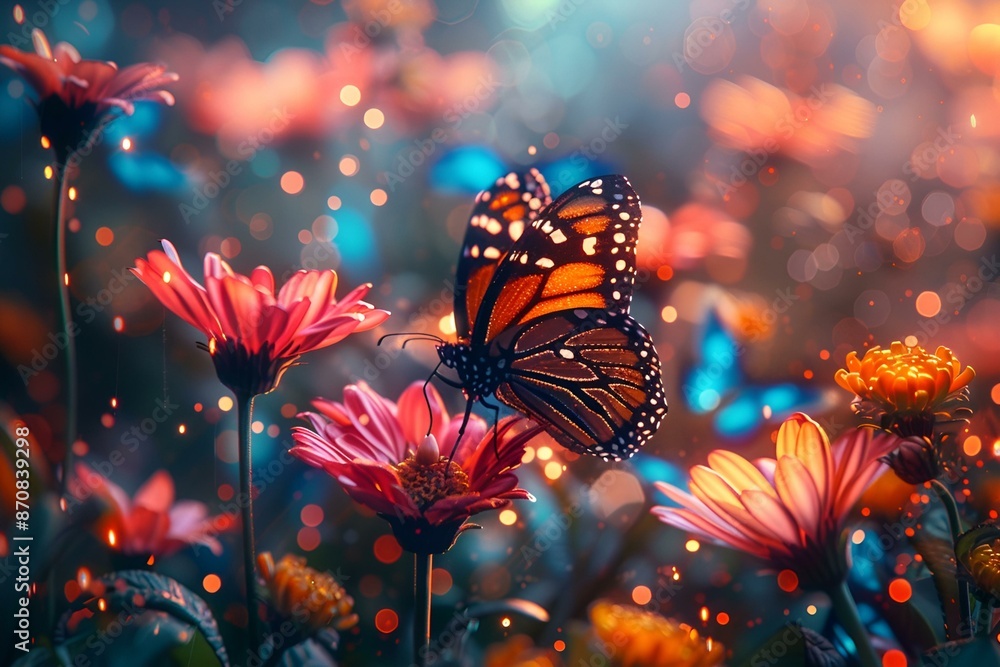 Beautiful butterfly on flower in the middle of a field. Beautiful butterfly on flower in the middle of a field.