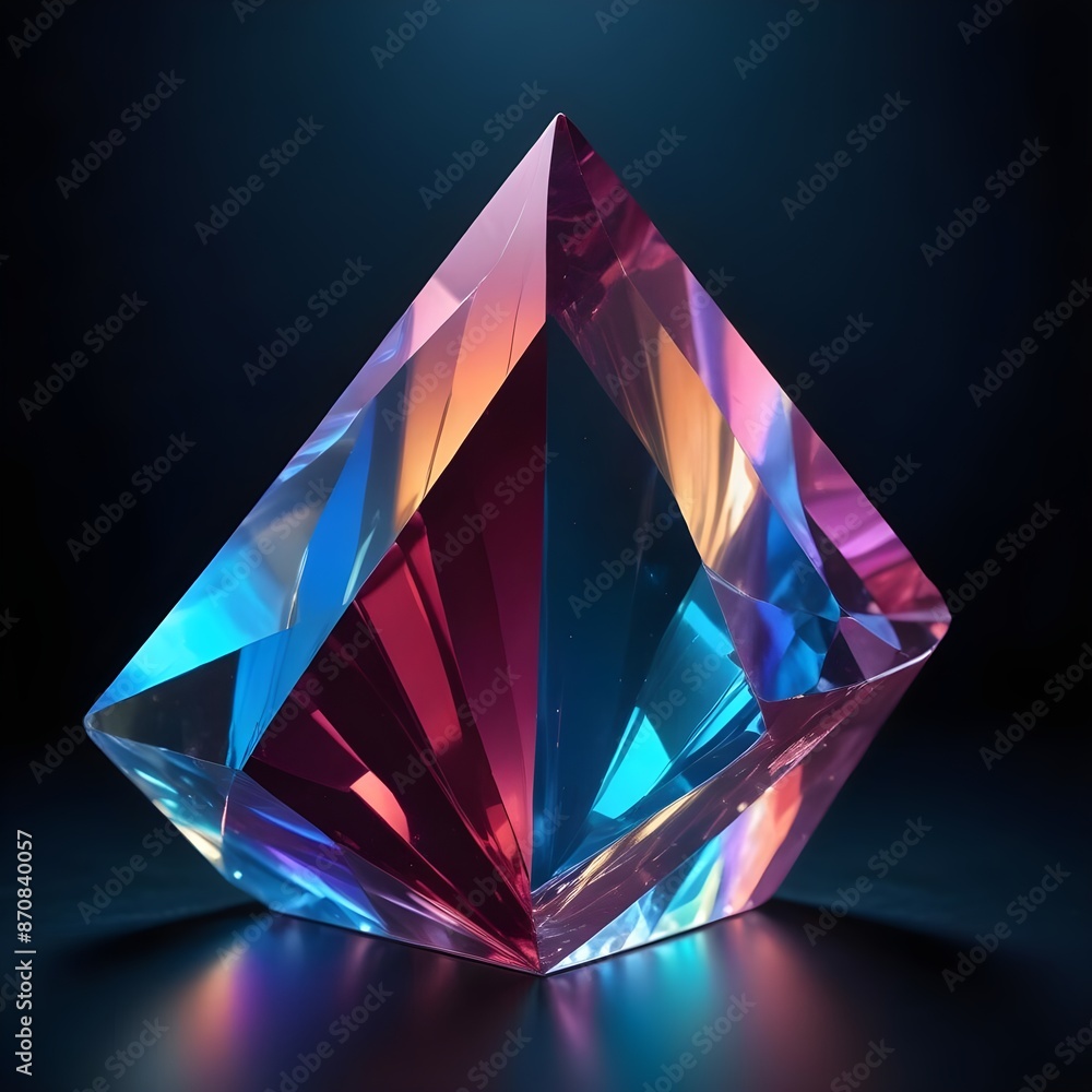 A large, colorful crystal prism with a glowing, rainbow-like effect against a dark background
A large, colorful crystal prism with a glowing, rainbow-like effect against a dark background