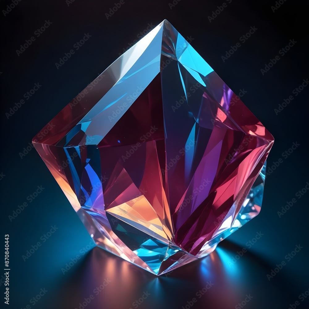 A large, colorful crystal prism with a glowing, rainbow-like effect against a dark background
A large, colorful crystal prism with a glowing, rainbow-like effect against a dark background
