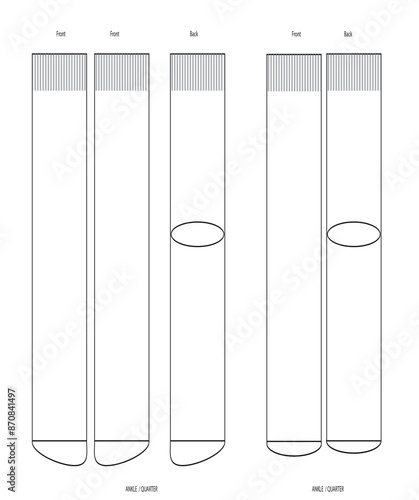 flat sketch template front boarded adult socks