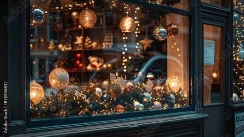 Christmas Decorations in a Store Window. photo