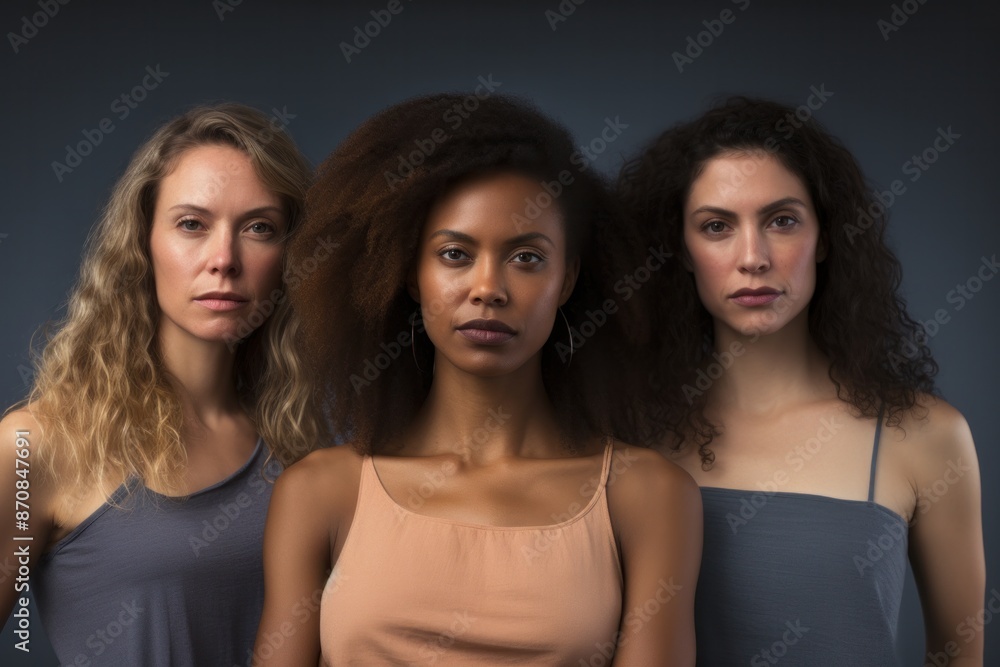 multiracial women in studio looking at camera over grey background multiracial women in studio looking at camera over grey background
