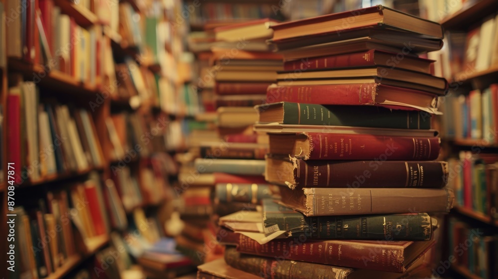 Stack of Old Books in a Bookstore. Stack of Old Books in a Bookstore.