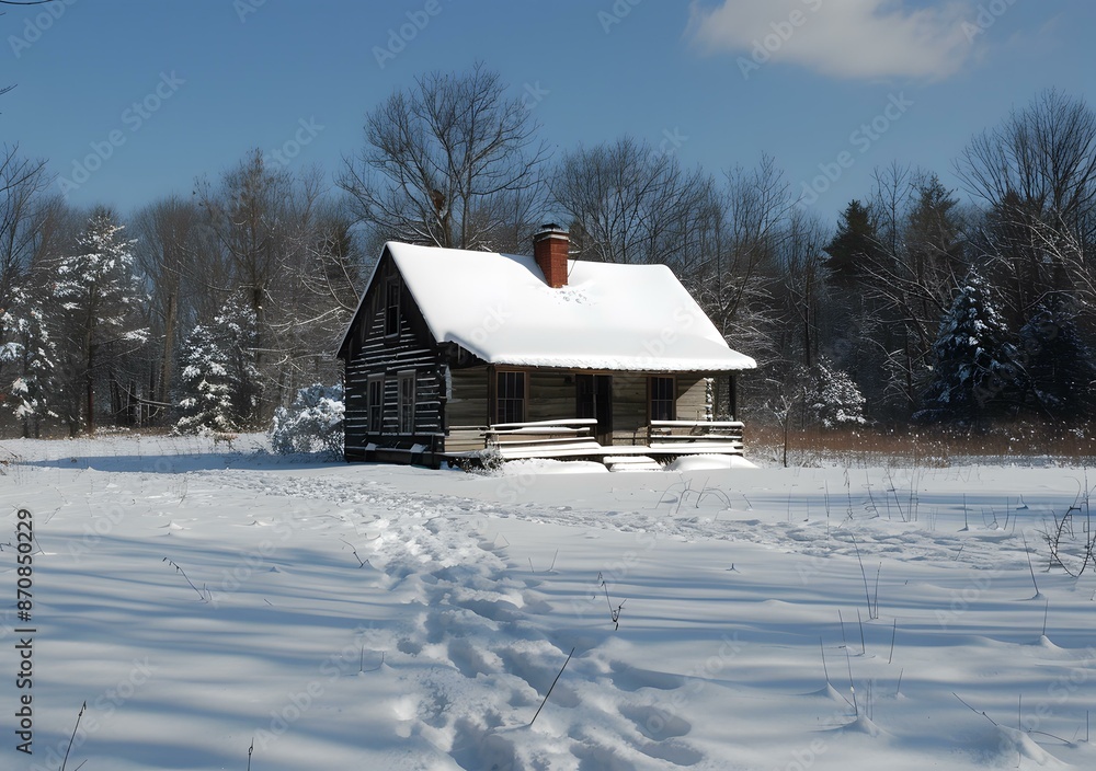 Small wooden house covered with snow in winter Small wooden house covered with snow in winter