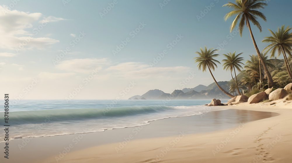 A background depicting a calm beach scene with gentle waves and a clear horizon with soft, tranquil colors and ample copy space
A background depicting a calm beach scene with gentle waves and a clear horizon with soft, tranquil colors and ample copy space