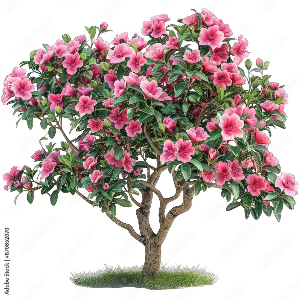 Fototapeta premium The photo shows a beautiful pink azalea tree in full bloom against a transparent background.