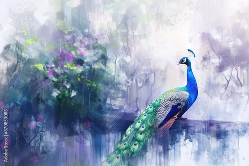 Illustration of cute peacock in watercolor style isolated on background