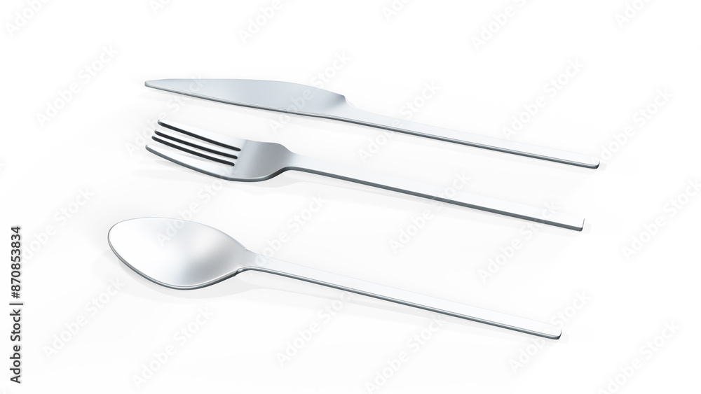 Set of new metal spoons on white background 3d render Set of new metal spoons on white background 3d render