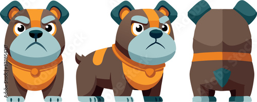 Cartoon bulldog character in multiple poses for animation and design projects