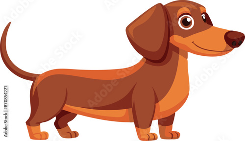 Cartoon dachshund dog standing with cute expression on white background