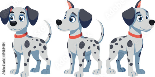 Illustration of three happy Dalmatian puppies in different poses