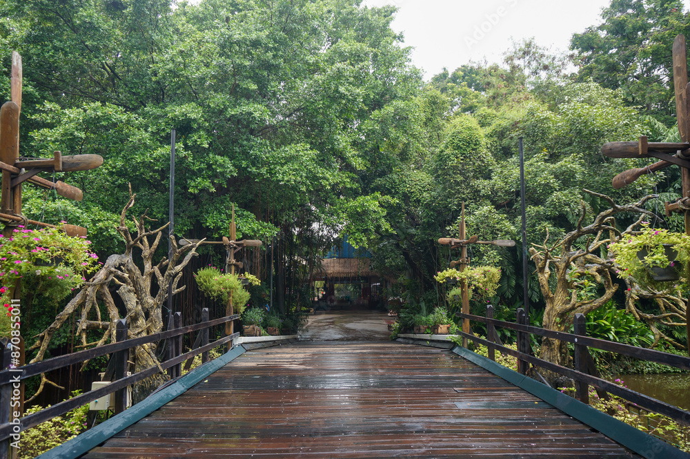 wooden bridge in the forest wooden bridge in the forest