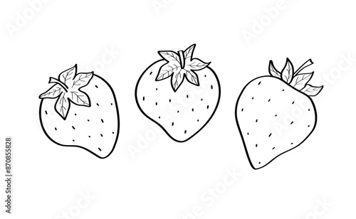 Strawberry sketch icons set. Vector illustration of cartoon strawberry berries with leaves, doodle style.