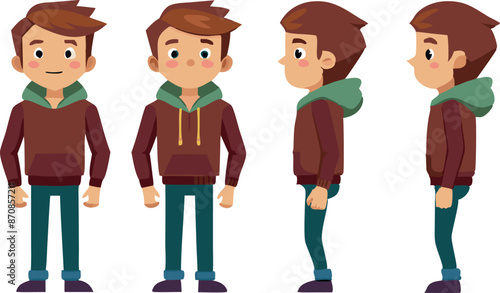 Animated character model sheet with multiple views for animation or game design