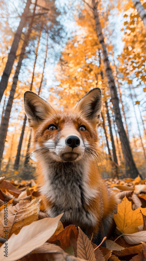 Close-up of a red fox in an autumn forest Close-up of a red fox in an autumn forest
