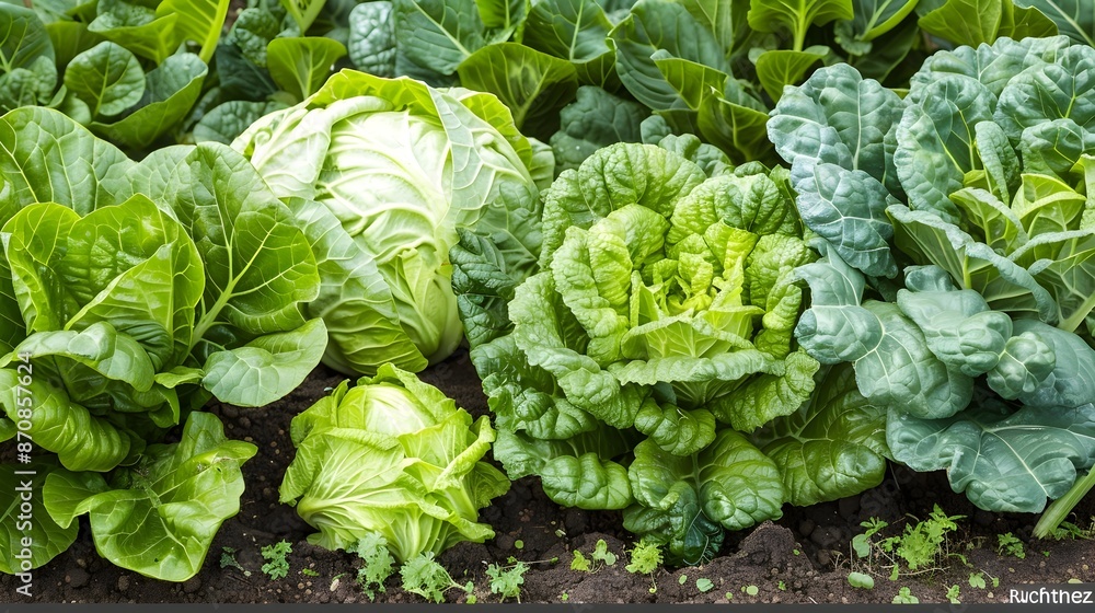 Lush Green Leafy Vegetable Garden with Variety of Fresh Produce Lush Green Leafy Vegetable Garden with Variety of Fresh Produce