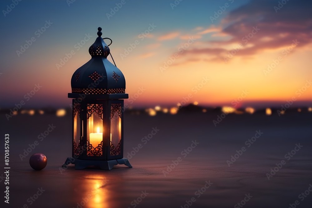 Desert tranquility meets the soft light of a decorative Arabic lantern. Desert tranquility meets the soft light of a decorative Arabic lantern.