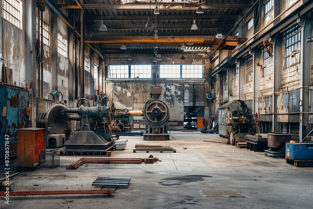 An abandoned industrial warehouse with machinery and tools scattered across the dusty floor. The building is dimly lit, with shafts of light shining through the grimy windows. An abandoned industrial warehouse with machinery and tools scattered across the dusty floor. The building is dimly lit, with shafts of light shining through the grimy windows.