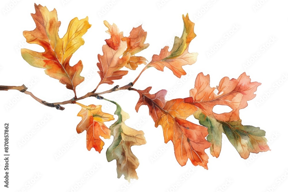 A delicate watercolor painting of a branch with leaves A delicate watercolor painting of a branch with leaves