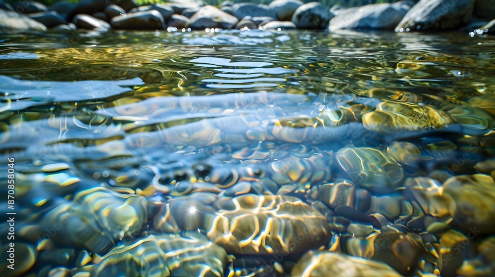Crystal-clear Mountain Stream with Serene Flowing Water in Pristine Nature Landscape Crystal-clear Mountain Stream with Serene Flowing Water in Pristine Nature Landscape