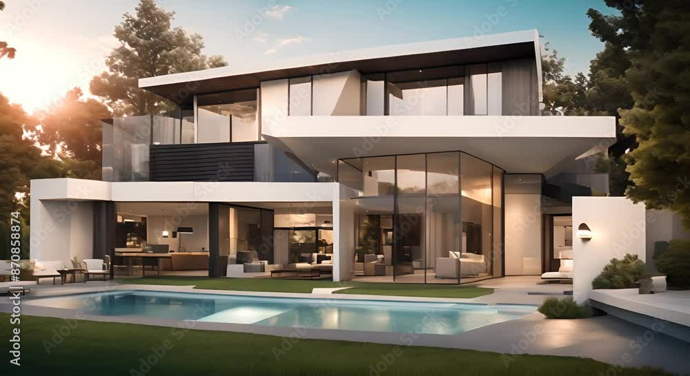 A large contemporary house featuring a pool in the front yard A cutting edge smart home with voice activated controls integrated security systems and energy efficient features 4k animation A large contemporary house featuring a pool in the front yard A cutting edge smart home with voice activated controls integrated security systems and energy efficient features 4k animation