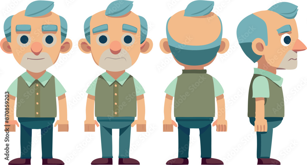 Naklejka premium A man with a beard and a mustache is shown in four different poses