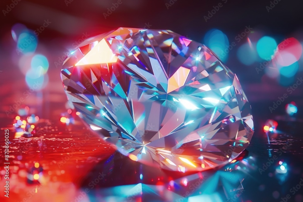 A diamond gemstone captured in a close-up shot on a table, suitable for use in jewelry or luxury product photography A diamond gemstone captured in a close-up shot on a table, suitable for use in jewelry or luxury product photography