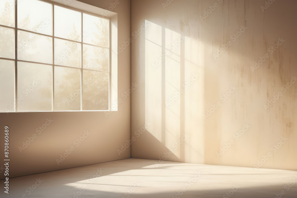 A digital painting of a realistic and minimalistic setting where light, seeping in through blurred windows, jumps onto a wallpaper textured with an overlay of soft shadows, underlining the simplicity A digital painting of a realistic and minimalistic setting where light, seeping in through blurred windows, jumps onto a wallpaper textured with an overlay of soft shadows, underlining the simplicity