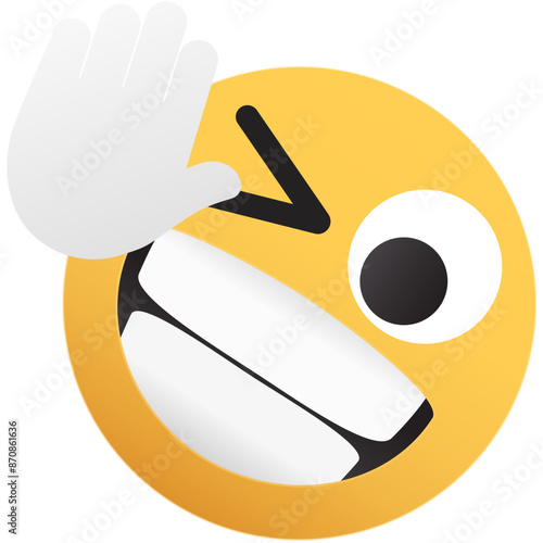 Sneaky smile waving emoji