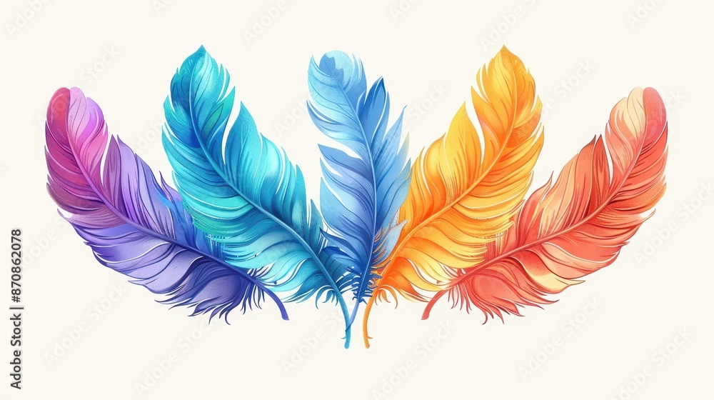 Colorful Feathers Against a White Background Colorful Feathers Against a White Background