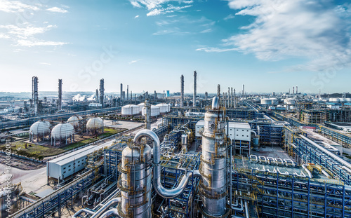 Chemical plant refinery industrial equipment background. Business Finance and Industry