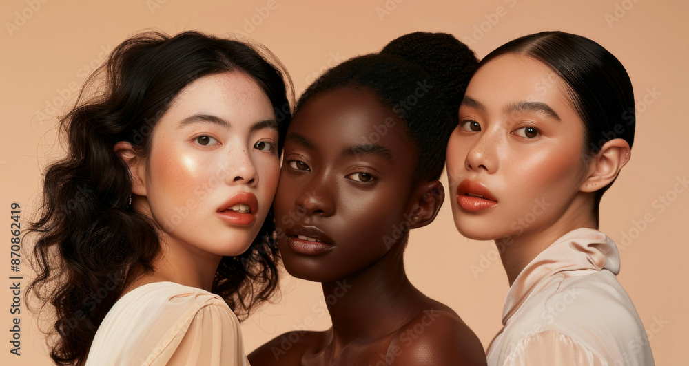 Four beautiful cheerful diverse models, 4 happy multicultural women, smiling multiracial young girls beauty faces Four beautiful cheerful diverse models, 4 happy multicultural women, smiling multiracial young girls beauty faces