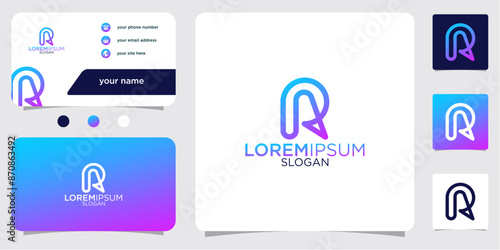 initial letter R abstract monogram business card with gradient colors logo design template